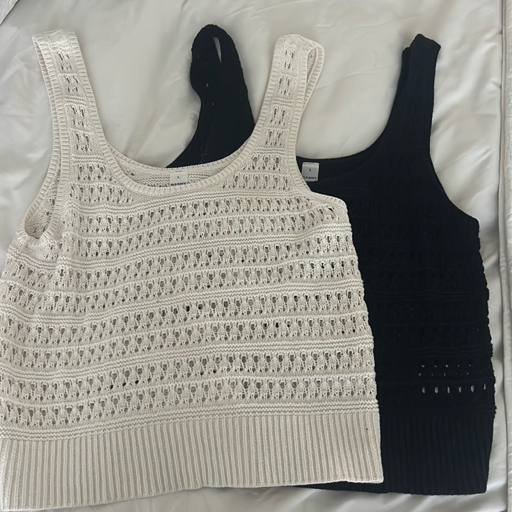 Old Navy Cream and Black Crochet Tank Tops